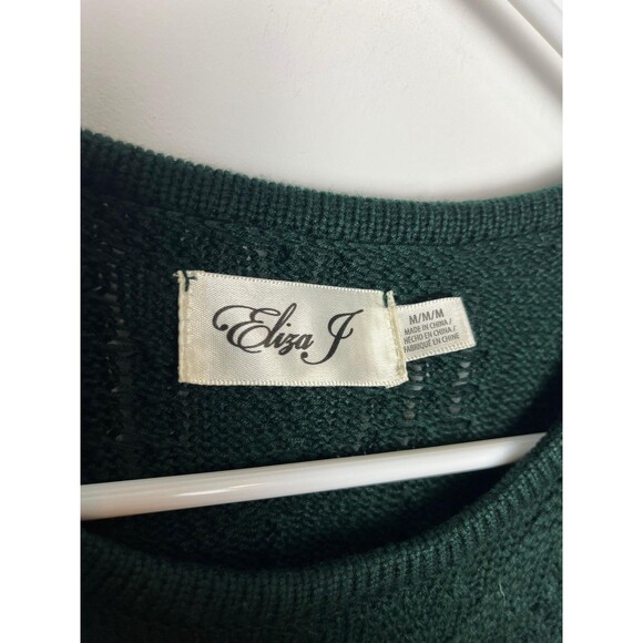Eliza J Dress Womens Medium Green Sweater Knit Cable Fit & Flare 3/4 Sleeve - Picture 2 of 6